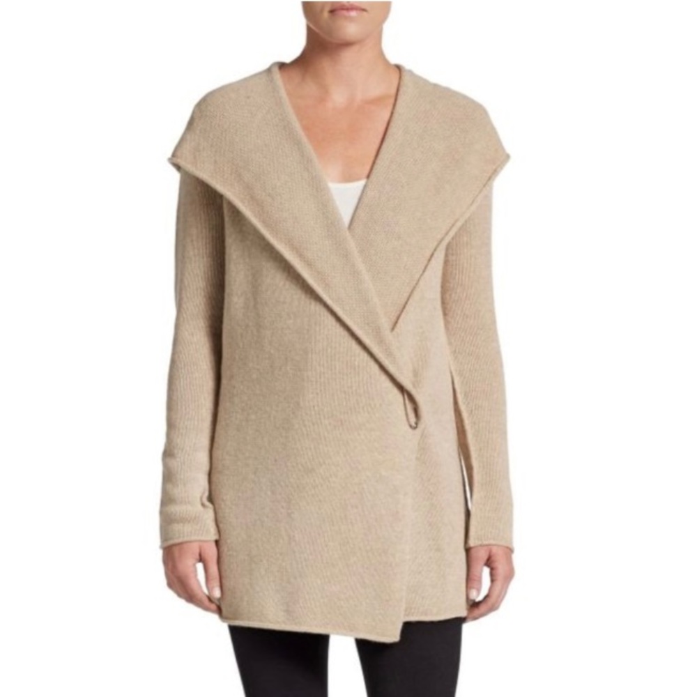 Vince Knit Long Cardigan with Hood Brown Tan Yak Wool Blend size XS